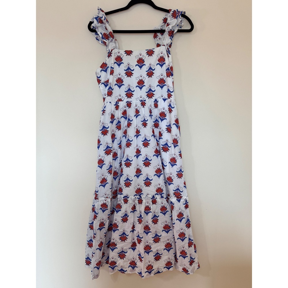J.Crew Re-Imagined Floral Cotton Midi Dress Ruffle Strap Smocked Back Size 4